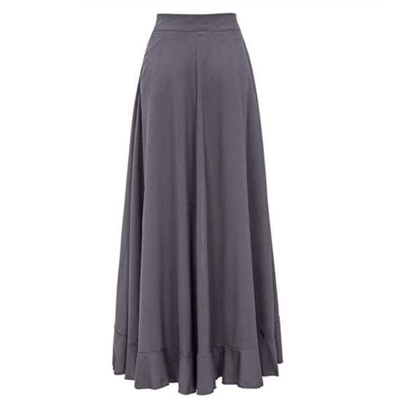 Grey Chiffon Ruffle Pant Maxi Skirt - Picture 4 of 8